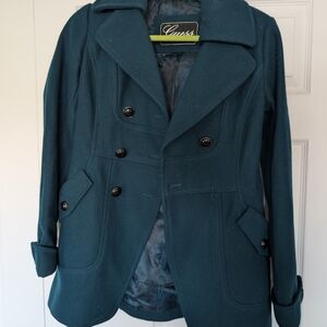 GUESS Teal Double-Breasted Pea Coat